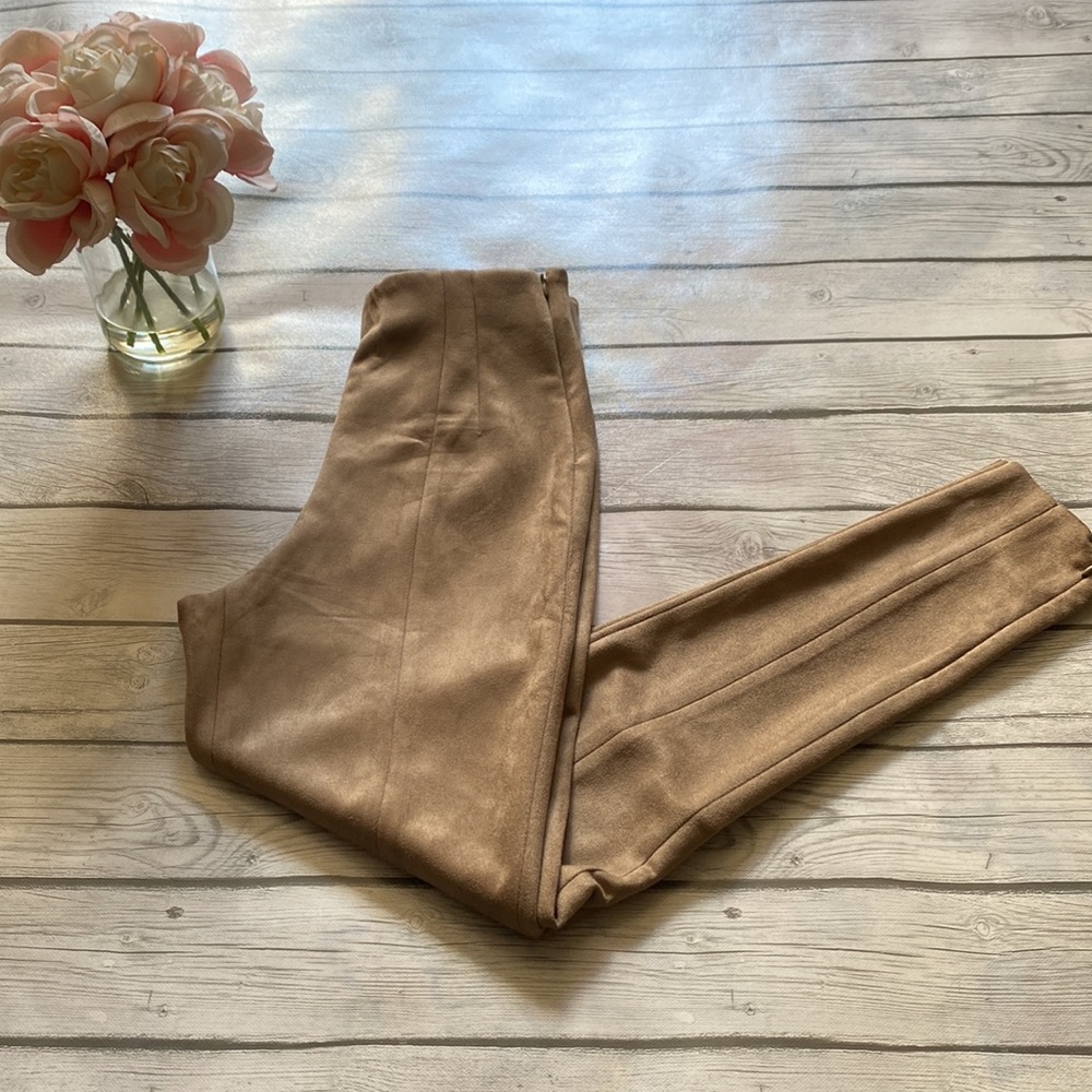Zara High Rise Tan Faux Suede Leggings Size XS